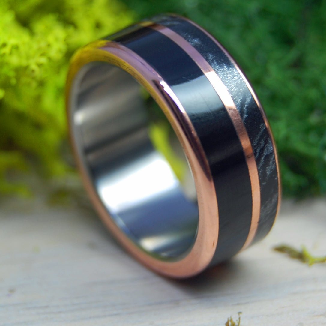 King's Court | Men's Titanium, Copper, Onyx Stone & Silver Wedding Ring - Minter and Richter Designs