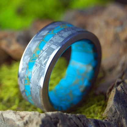 Kingsman Meteorite | Men's Meteorite, Kingsman Gold Webbed Turquoise & Titanium Wedding Ring - Minter and Richter Designs