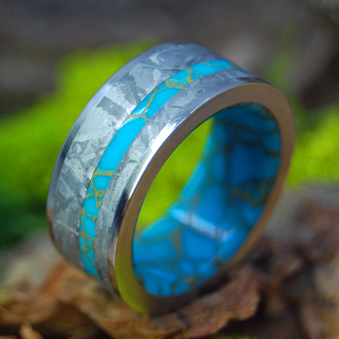 Kingsman Meteorite | Men's Meteorite, Kingsman Gold Webbed Turquoise & Titanium Wedding Ring - Minter and Richter Designs