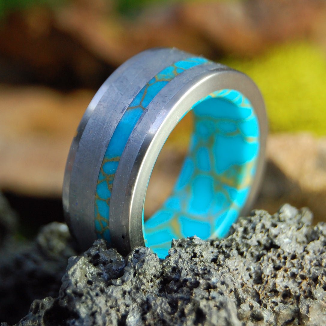 Kingsman Meteorite | Men's Meteorite, Kingsman Gold Webbed Turquoise & Titanium Wedding Ring - Minter and Richter Designs