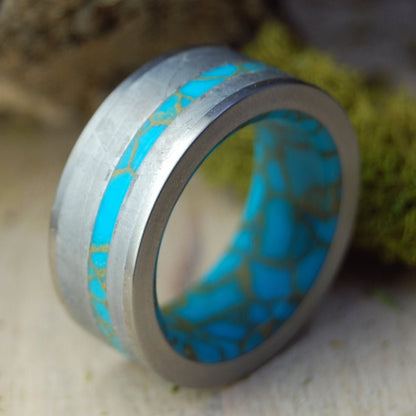 Kingsman Meteorite | Men's Meteorite, Kingsman Gold Webbed Turquoise & Titanium Wedding Ring - Minter and Richter Designs