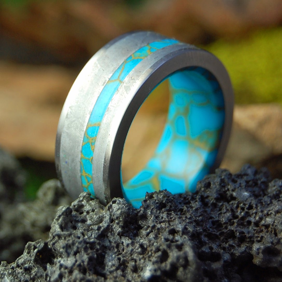 Kingsman Meteorite | Men's Meteorite, Kingsman Gold Webbed Turquoise & Titanium Wedding Ring - Minter and Richter Designs