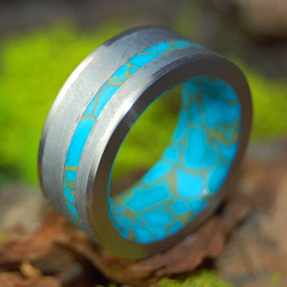 Kingsman Meteorite | Men's Meteorite, Kingsman Gold Webbed Turquoise & Titanium Wedding Ring - Minter and Richter Designs