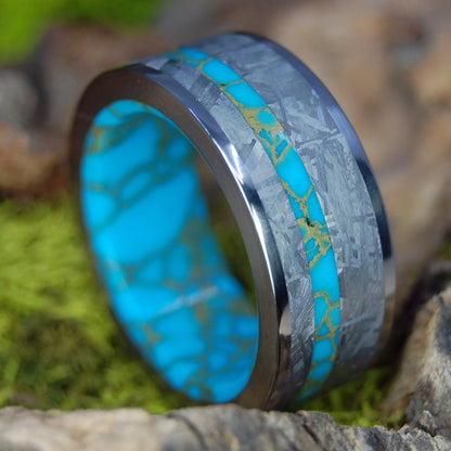 Kingsman Meteorite | Men's Meteorite, Kingsman Gold Webbed Turquoise & Titanium Wedding Ring - Minter and Richter Designs