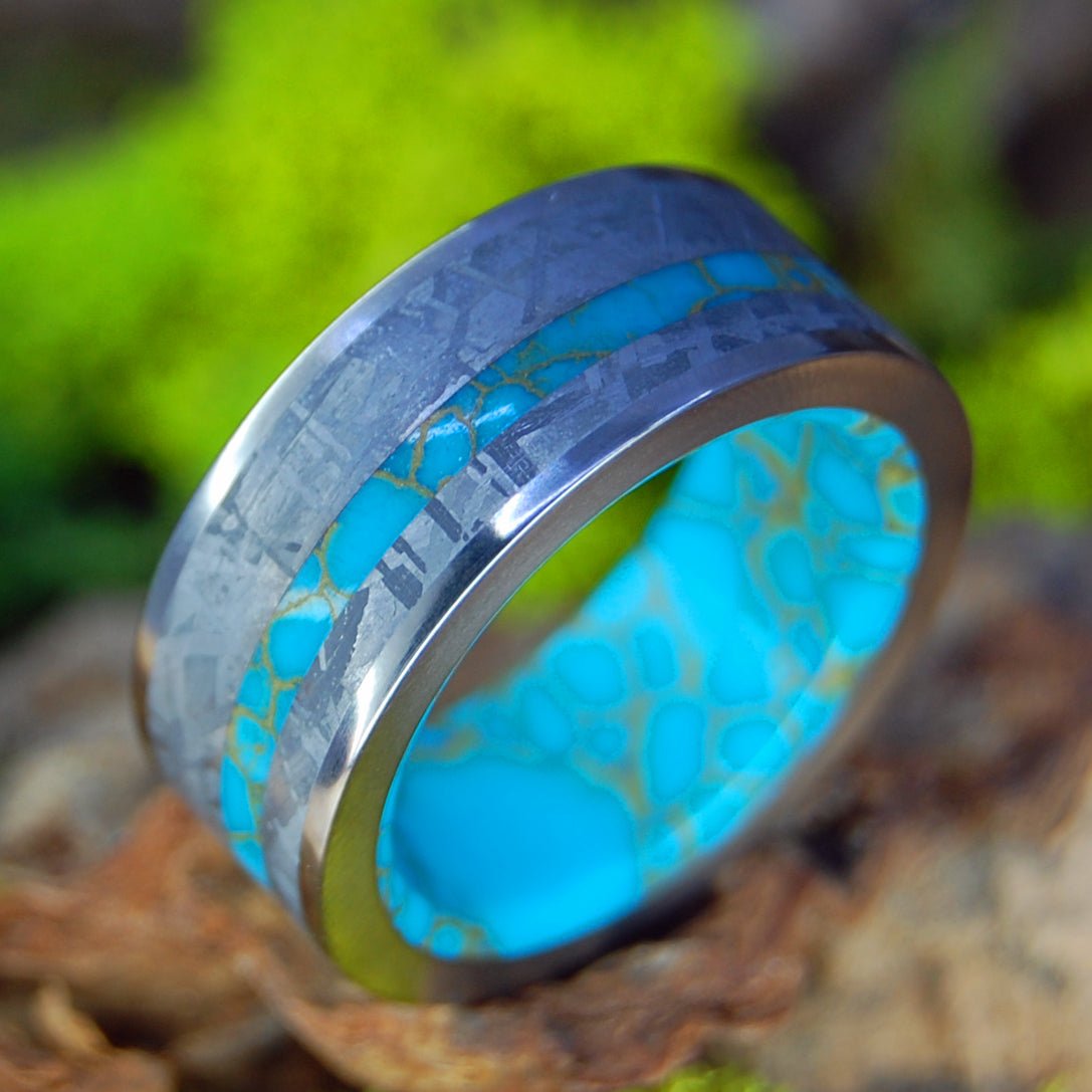 Kingsman Meteorite | Men's Meteorite, Kingsman Gold Webbed Turquoise & Titanium Wedding Ring - Minter and Richter Designs