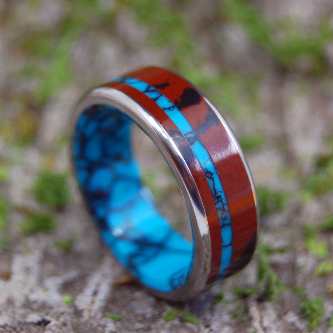 Knock On My Door | Men's Mahogany, Obsidian Stone, & Turquoise Stone Wedding Ring - Minter and Richter Designs