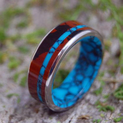 Knock On My Door | Men's Mahogany, Obsidian Stone, & Turquoise Stone Wedding Ring - Minter and Richter Designs