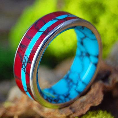 Knock On My Door Red | Men's Red Jasper Stone, & Turquoise Stone Wedding Ring - Minter and Richter Designs