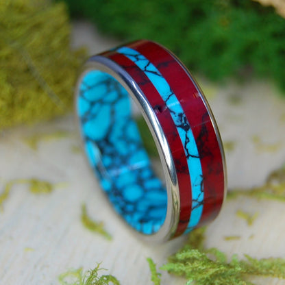 Knock On My Door Red | Men's Red Jasper Stone, & Turquoise Stone Wedding Ring - Minter and Richter Designs