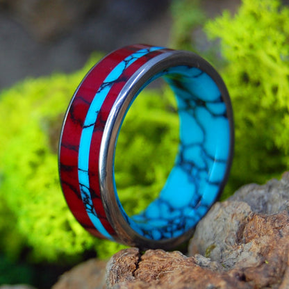 Knock On My Door Red | Men's Red Jasper Stone, & Turquoise Stone Wedding Ring - Minter and Richter Designs