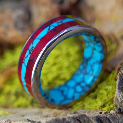 Knock On My Door Red | Men's Red Jasper Stone, & Turquoise Stone Wedding Ring - Minter and Richter Designs