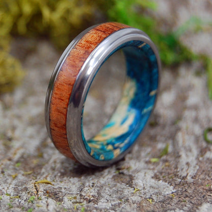 Koa Blue | Men's Koa Wood, Blue Box Elder Wood & Titanium Wedding Ring - Minter and Richter Designs