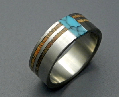 Koa Comet Constellation | Men's Hawaiian Koa Wood, Turquoise Stone & Titanium Wedding Ring - Minter and Richter Designs