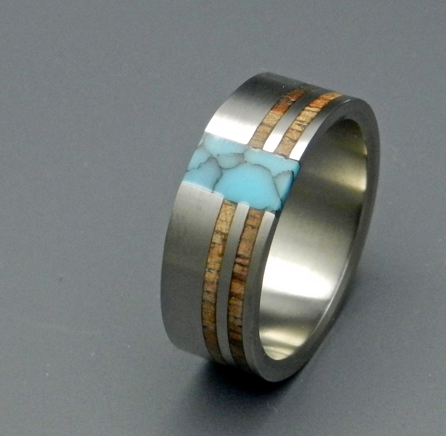 Koa Comet Constellation | Men's Hawaiian Koa Wood, Turquoise Stone & Titanium Wedding Ring - Minter and Richter Designs