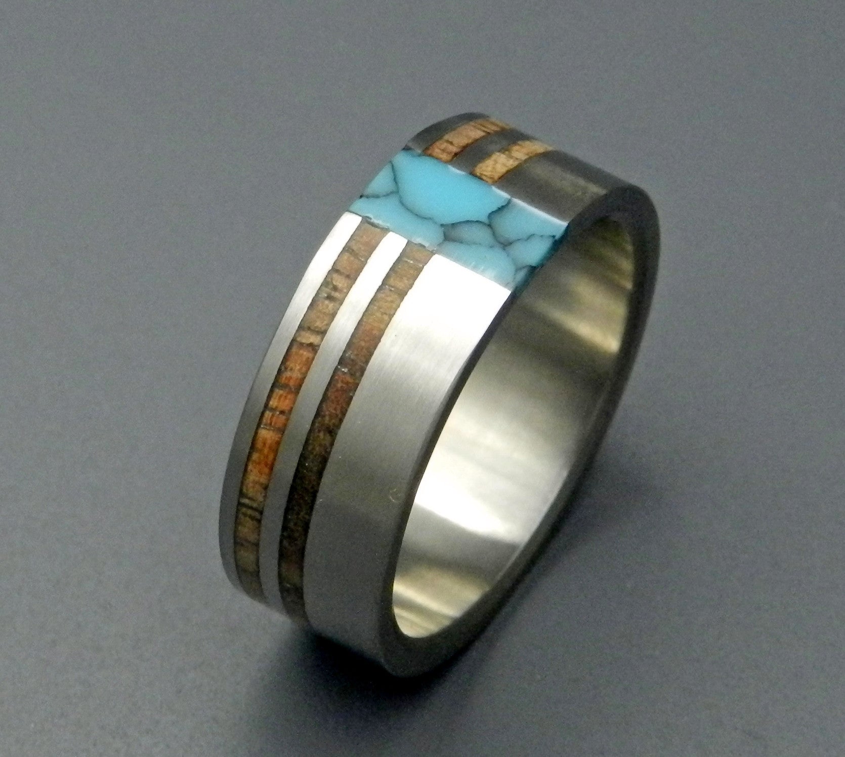 Koa Comet Constellation | Men's Hawaiian Koa Wood, Turquoise Stone & Titanium Wedding Ring - Minter and Richter Designs