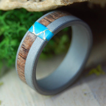 Koa Gold | Men's Koa Wood, Turquoise & Titanium Wedding Ring - Minter and Richter Designs