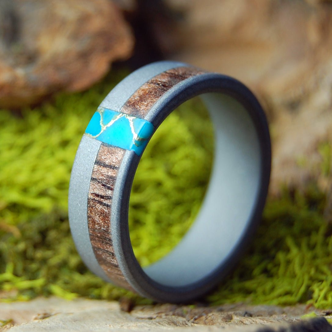 Koa Gold | Men's Koa Wood, Turquoise & Titanium Wedding Ring - Minter and Richter Designs