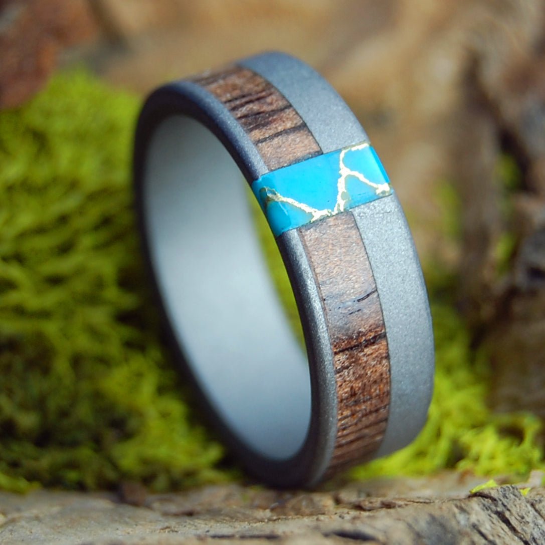 Koa Gold | Men's Koa Wood, Turquoise & Titanium Wedding Ring - Minter and Richter Designs