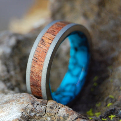 Koa On A Flat Sea | Men's Turquoise, Koa Wood & Titanium Wedding Ring - Minter and Richter Designs