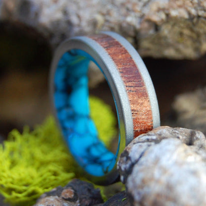 Koa On A Flat Sea | Men's Turquoise, Koa Wood & Titanium Wedding Ring - Minter and Richter Designs