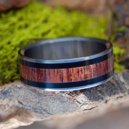 Koa Onyx | Men's Koa Wood, Onyx & Titanium Wedding Ring - Minter and Richter Designs