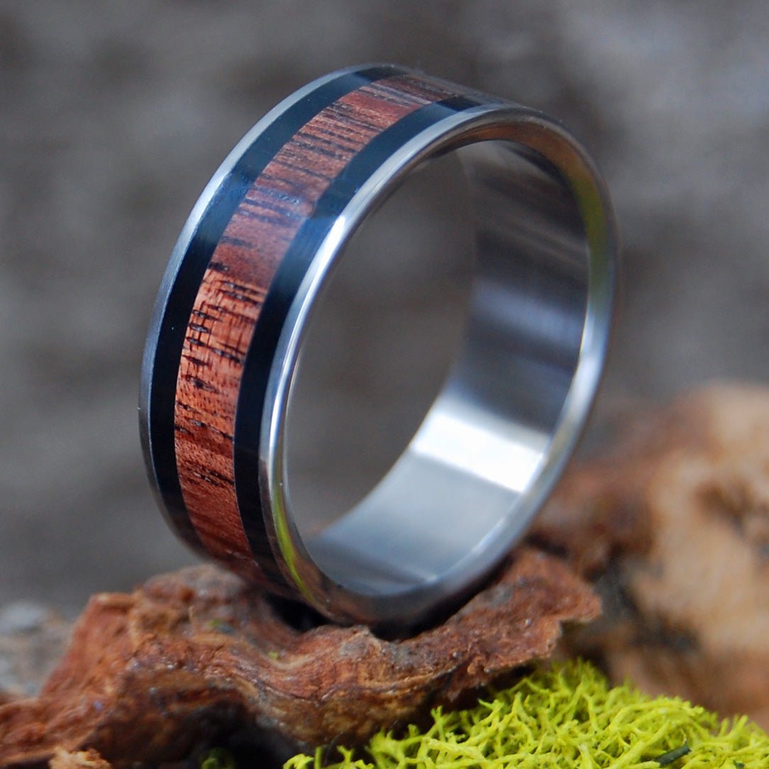 Koa Onyx | Men's Koa Wood, Onyx & Titanium Wedding Ring - Minter and Richter Designs