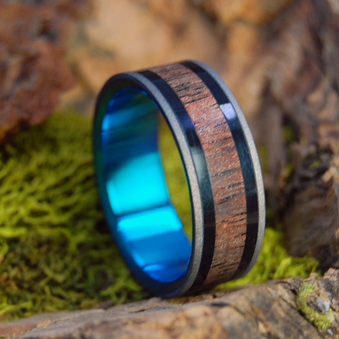 Koa Onyx Turquoise | Men's Koa Wood, Onyx & Titanium Wedding Ring - Minter and Richter Designs