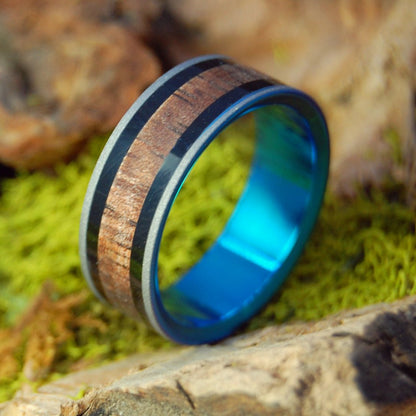 Koa Onyx Turquoise | Men's Koa Wood, Onyx & Titanium Wedding Ring - Minter and Richter Designs