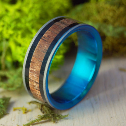 Koa Onyx Turquoise | Men's Koa Wood, Onyx & Titanium Wedding Ring - Minter and Richter Designs