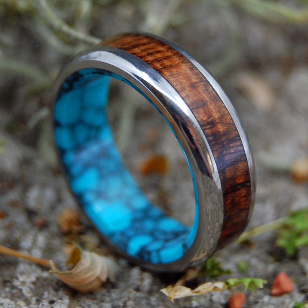 Koa To The Sea | Men's Turquoise, Koa Wood & Titanium Wedding Ring - Minter and Richter Designs