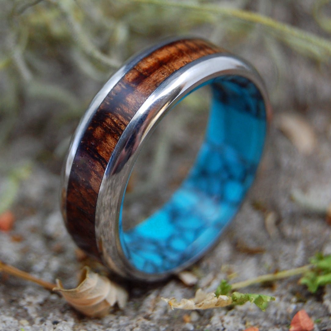 Koa To The Sea | Men's Turquoise, Koa Wood & Titanium Wedding Ring - Minter and Richter Designs