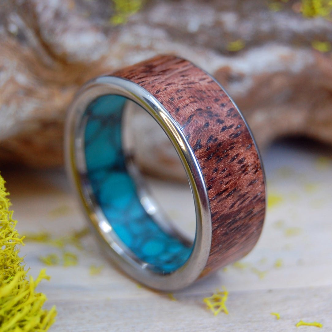 Koa To The Sea Plus | Men's Turquoise, Koa Wood & Titanium Wedding Ring - Minter and Richter Designs