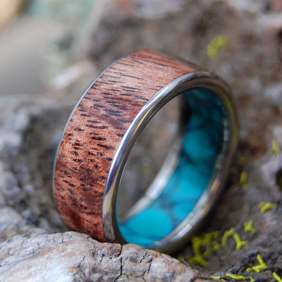 Koa To The Sea Plus | Men's Turquoise, Koa Wood & Titanium Wedding Ring - Minter and Richter Designs