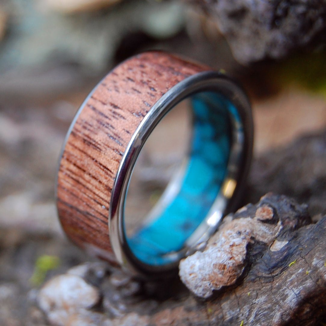 Redheart Wood Ring cheapest Turquoise Inlay, Titanium Wood Ring, Wooden Wedding Ring, Handmade Wood Ring, Comfort Fit Titanium Band