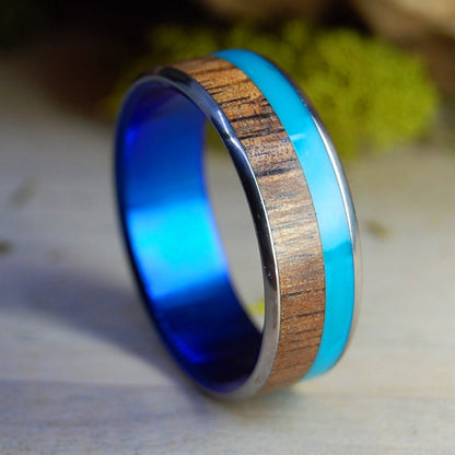 Koa Turquoise Blue | Men's Turquoise Resin, Hawaiian Koa Wood & Titanium Wedding Ring - Minter and Richter Designs