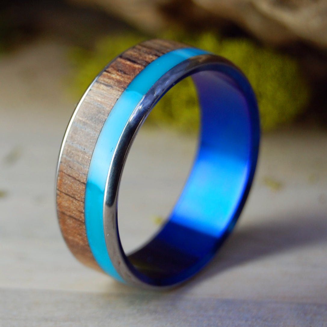 Koa Turquoise Blue | Men's Turquoise Resin, Hawaiian Koa Wood & Titanium Wedding Ring - Minter and Richter Designs