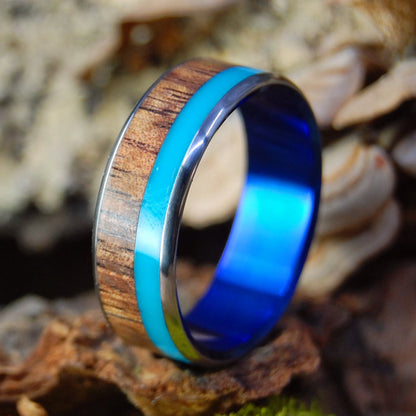 Koa Turquoise Blue | Men's Turquoise Resin, Hawaiian Koa Wood & Titanium Wedding Ring - Minter and Richter Designs