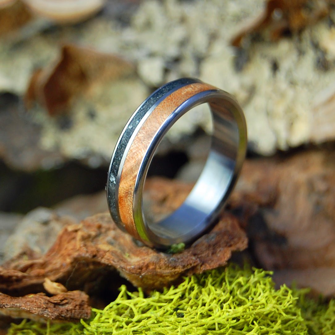 Lake Champlain Lucky Rocks And Maple | Men's Lake Champlain Beach Rocks, Curly Maple Burl & Titanium Wedding Ring - Minter and Richter Designs