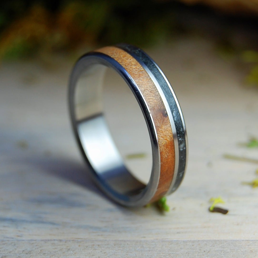 Lake Champlain Lucky Rocks And Maple | Men's Lake Champlain Beach Rocks, Curly Maple Burl & Titanium Wedding Ring - Minter and Richter Designs