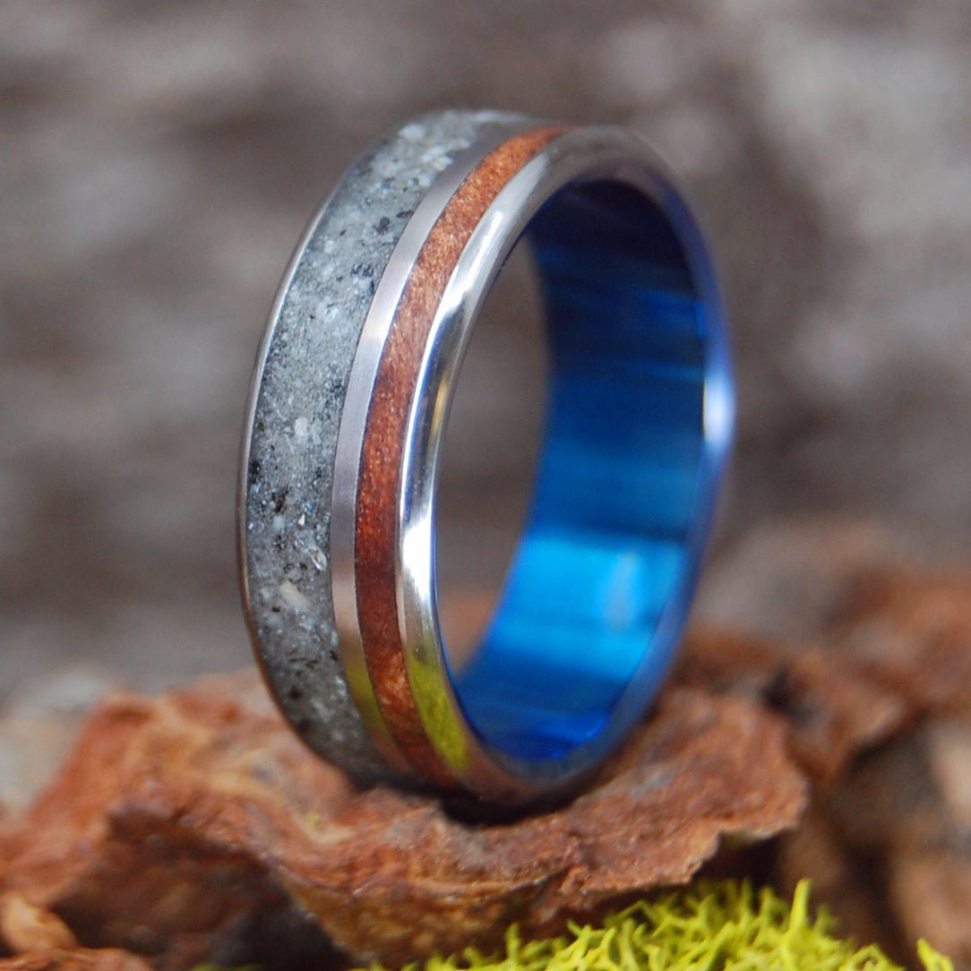 Lake Tahoe Redwood | Men's Redwood, Beach Sand & Titanium Wedding Ring - Minter and Richter Designs