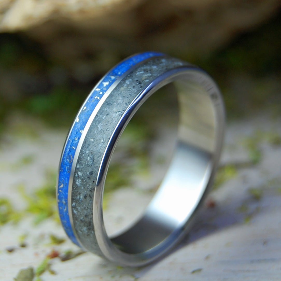 Lake Tahoe With Silver Flecks | Men's Lake Tahoe Beach Pebbles, Silver Flecks & Titanium Wedding Ring - Minter and Richter Designs