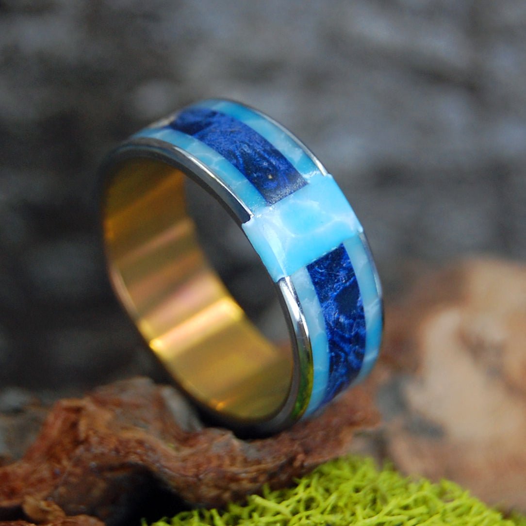 Larimar Blue | Men's Blue Box Elder Wood, Larimar & Titanium Wedding Ring - Minter and Richter Designs