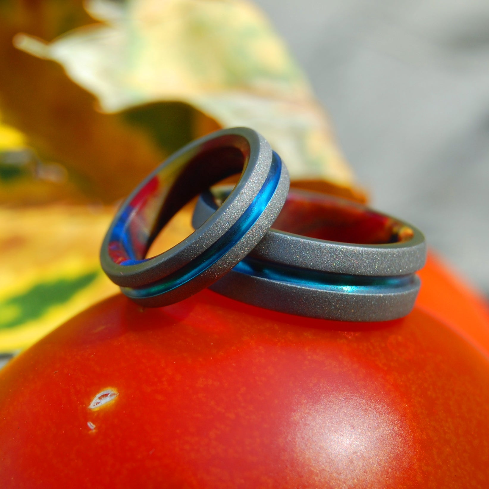 Lava Burst Explosion | Lava Burst Resin & Titanium - Unique Wedding Ring Set - Minter and Richter Designs