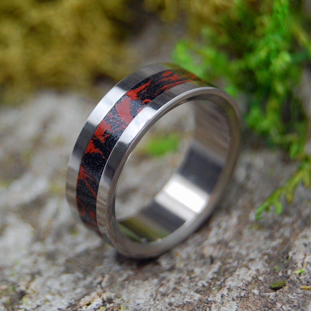 Lava | Size 6.25 At 6.4mm | Black & Red M3 | Unique Wedding Ring | On Sale - Minter and Richter Designs