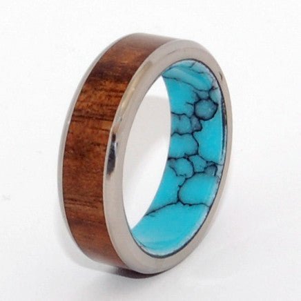 Let There Be | Men's Turquoise Stone, Hawaiian Koa Wood & Titanium Wedding Ring - Minter and Richter Designs