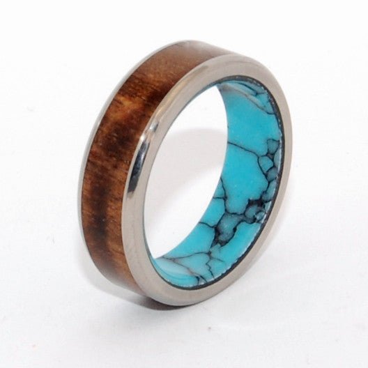 Let There Be | Men's Turquoise Stone, Hawaiian Koa Wood & Titanium Wedding Ring - Minter and Richter Designs