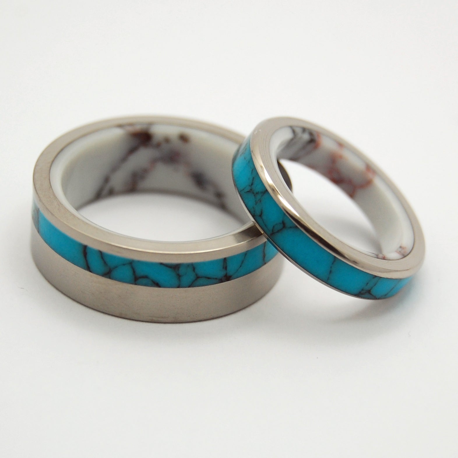 Lifetime & Blue Moon | Turquoise Stone & Wild Horse Jasper Stone - Unique Wedding Ring Set - Minter and Richter Designs