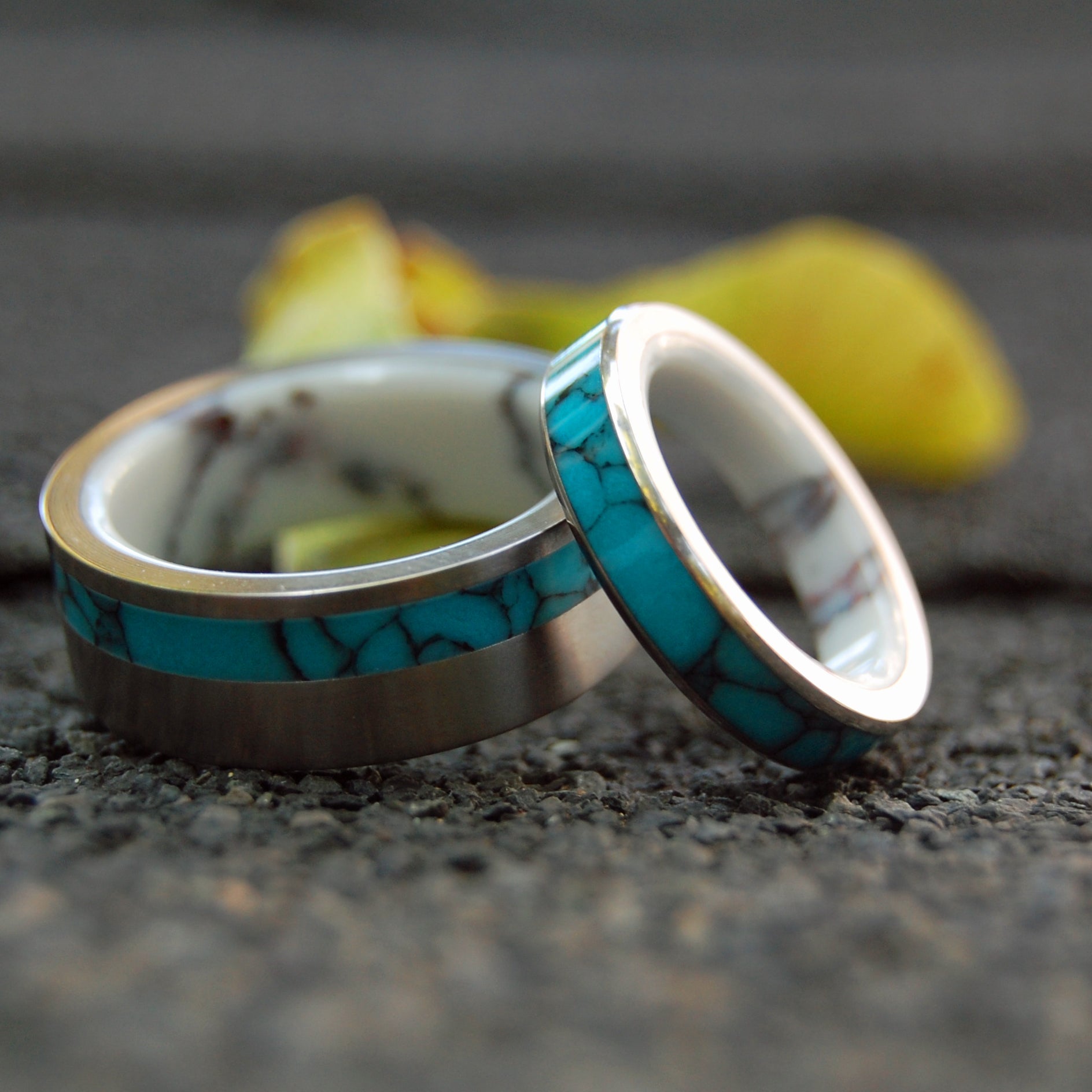 Lifetime & Blue Moon | Turquoise Stone & Wild Horse Jasper Stone - Unique Wedding Ring Set - Minter and Richter Designs