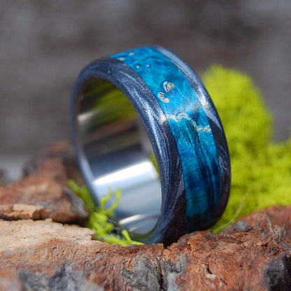 Light Greek God | Men's Turquoise Blue Box Elder Wood, Black M3 Titanium & Titanium Wedding Ring - Minter and Richter Designs