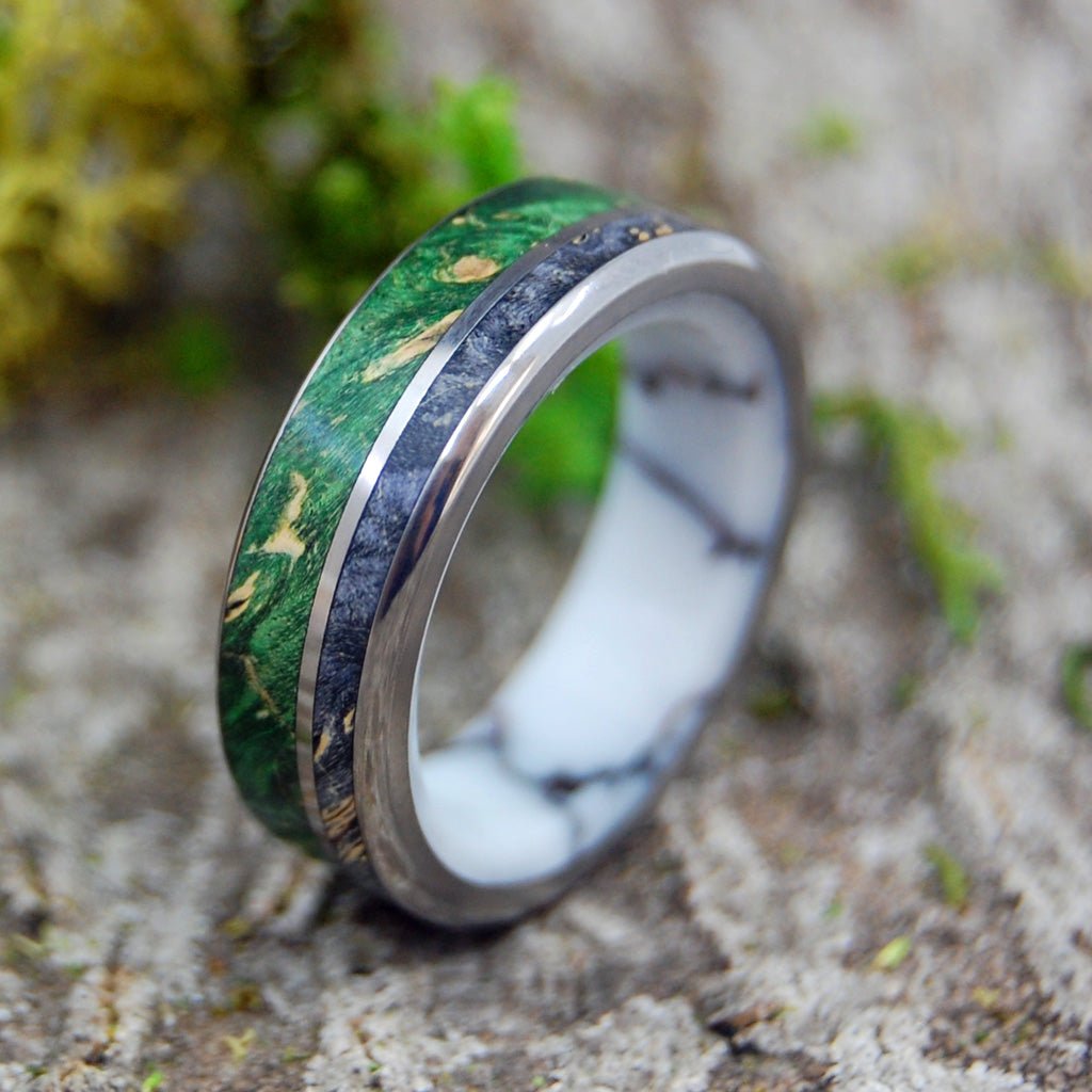 Light Of Day | Men's Green Box Elder Wood, Jasper Stone & Titanium Wedding Ring - Minter and Richter Designs